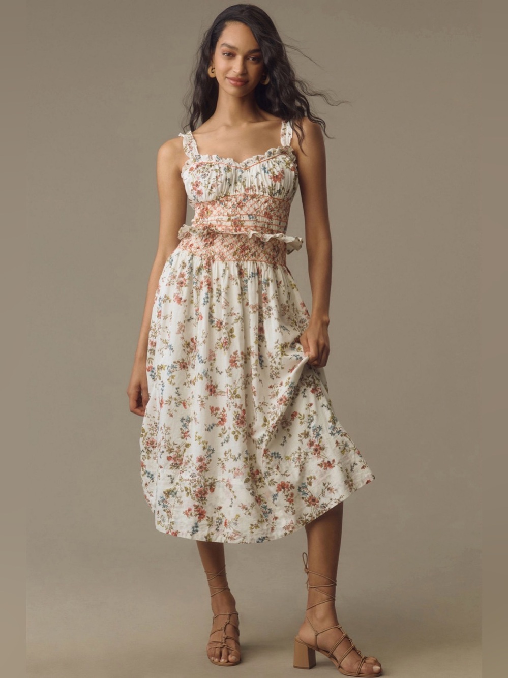ANTHROPOLOGIE SMOCKED MIDI DRESS SIZE M
